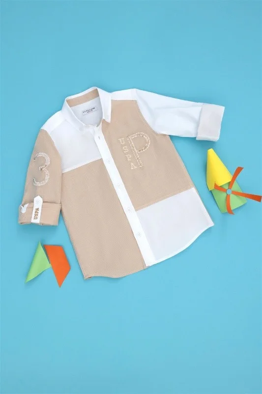 Рубашка из хлопка в стиле колор-блок для мальчиков - G083SZ0040ZAYNENKIDS Сорочка муж. детс. (VR085, 7_8)