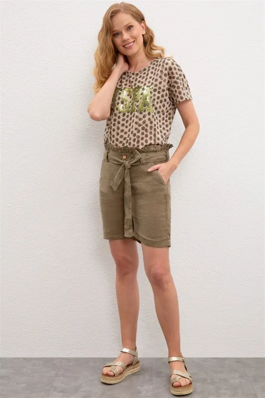 Шорты из льна с поясом - G082SZ0310LEOS Бермуды жен. (VR027, 38)