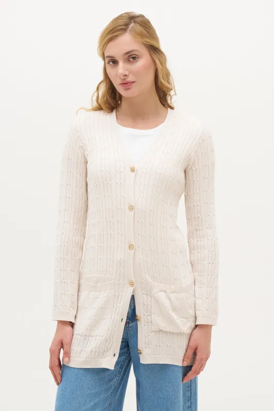 Кардиган на пуговицах из хлопка с узором косичка удлиненный - G082SZ0TH0SH0124K Кардиган жен. (VR071, 2XS)