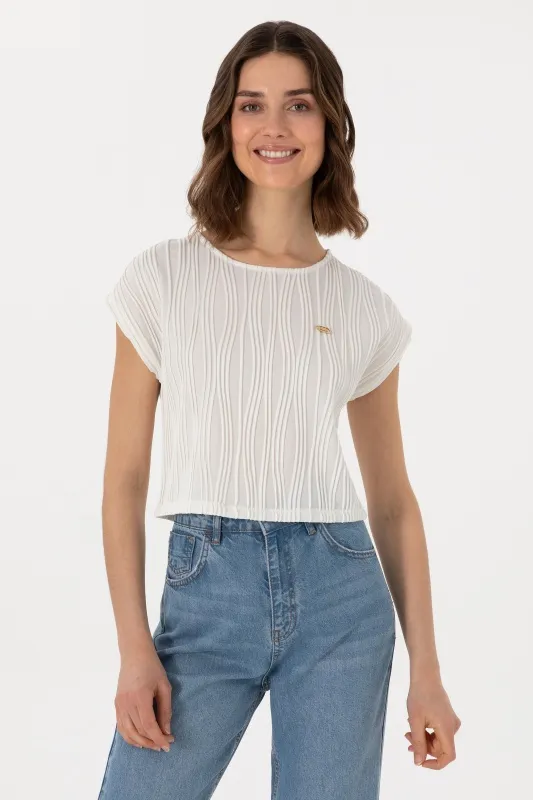 Блузка с рельефным узором укороченная - G082SZ0110SOPHIA Футболка жен. (VR013, XS)