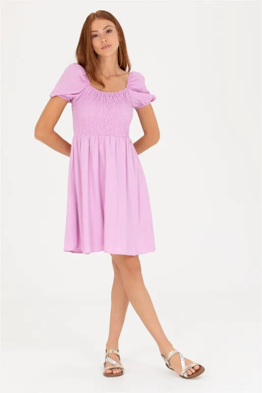 Платье мини из вискозы с объемными рукавами - G082SZ0320HORGUN Платье жен. (VR211, 32)