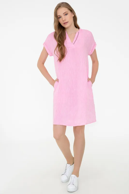 Платье льняное с V образным вырезом - G082SZ0320EX-LINENDRESS Платье жен. (VR041, 38)