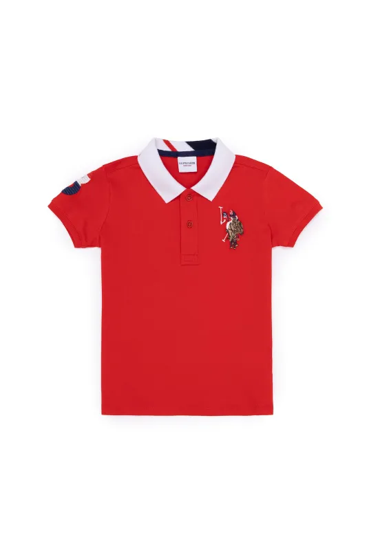 Футболка-поло из хлопка с контрастным дизайном для мальчиков - G083SZ0110SD01KIDSIY023 Футболка муж. детс. (VR030, 7_8)