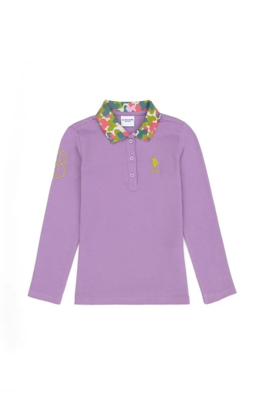 Поло с длинным рукавом и контрастным воротником для девочек - G084SZ0820SD01-SK023 Толстовка жен. детс. (VR034, 10_11)