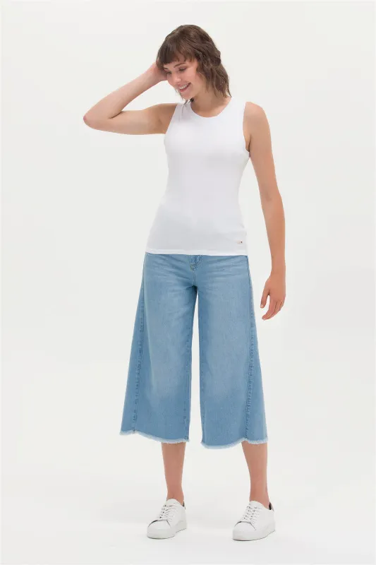 Кюлоты джинсовые с бахромой - G082SZ0800LOOSE23Y-A Джинсы жен. (DN0021, 34)