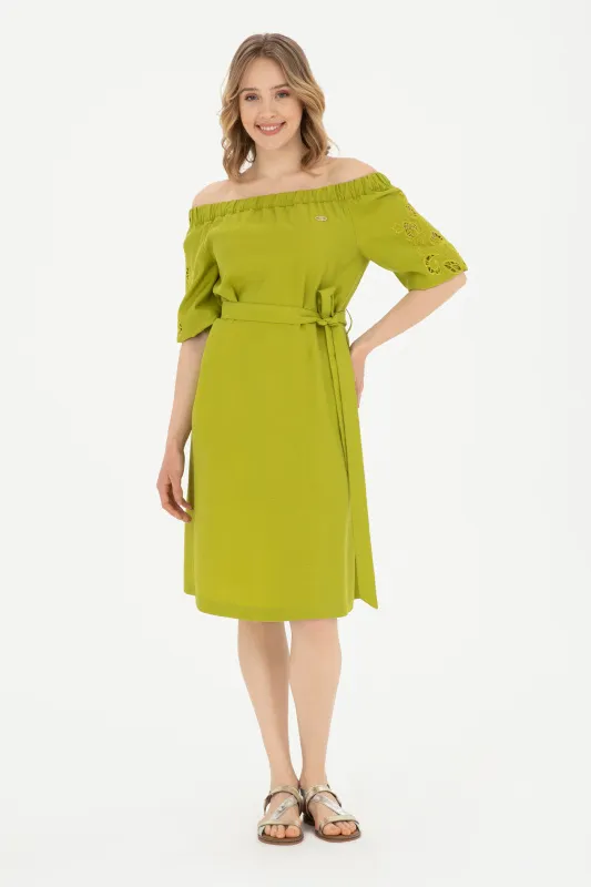Платье миди из лиоцелла  вискозой с открытыми плечами - G082SZ0320SOVA Платье жен. (VR087, 36)