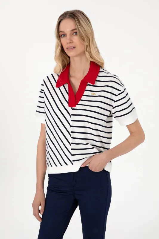 Футболка-поло в полоску оверсайз - G082SZ0110SAREKS Футболка жен. (VR033, XS)