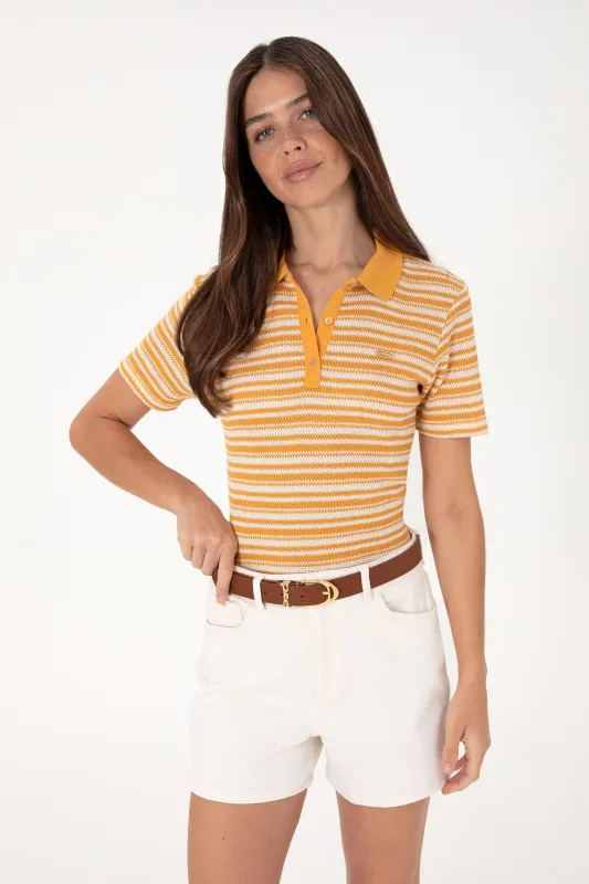 Футболка-поло трикотажная в полоску - G082SZ0110SORBE Футболка жен. (VR202, XL)