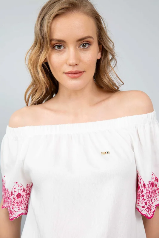 Блузка из вискозы с открытыми плечами - G082SZ0040MIMOSA Сорочка жен. (VR013, 40)