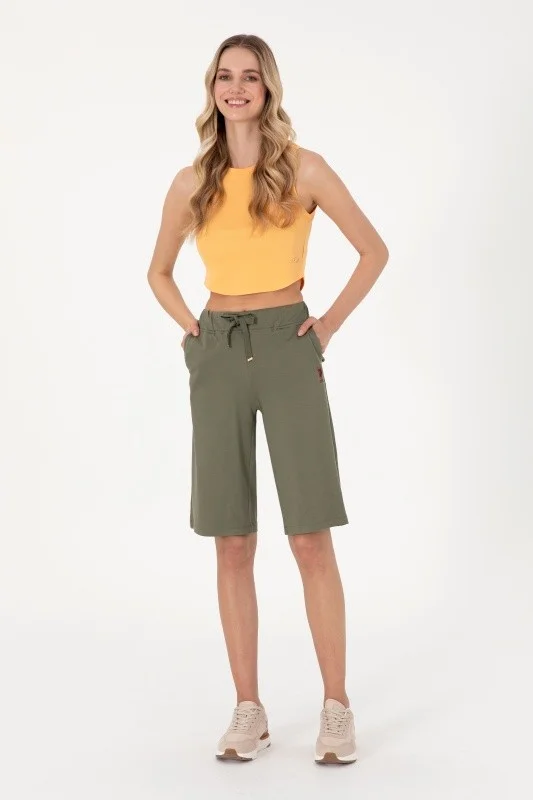 Бермуды спортивные из хлопка с вышитым логотипом - G082SZ0OS0DAMEN25 Брюки спорт. жен. (VR111, 2XS)