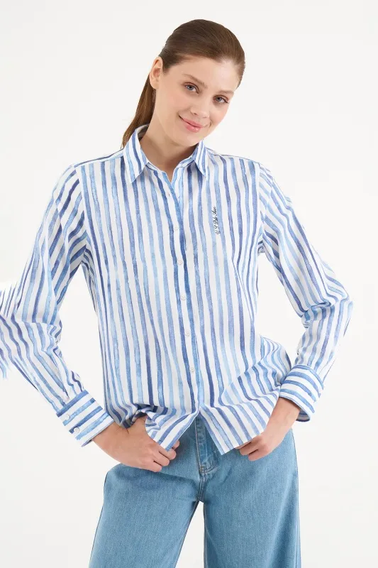 Рубашка из хлопка в полоску прямая - G082SZ0040BUCCI Сорочка жен. (VR028, 34)