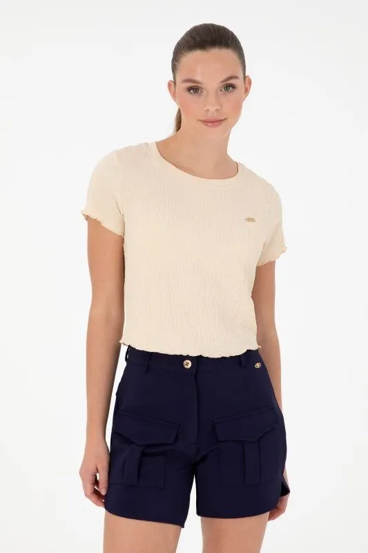 Футболка укороченная из жатой ткани - G082SZ0110PETU Футболка жен. (VR090, XS)