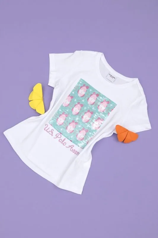 Футболка из хлопка с принтом из пайеток для девочек - G084SZ0110SANLI Футболка жен. детс. (VR013, 3_4)