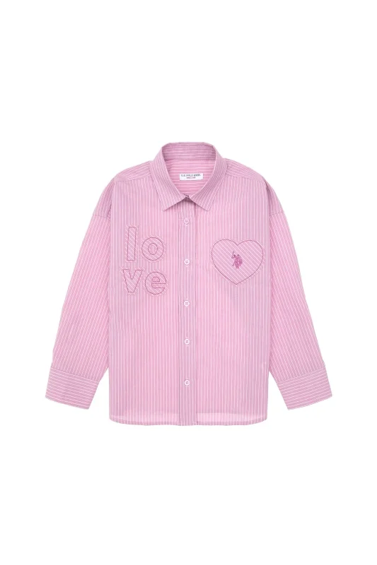 Рубашка из смесового хлопка в полоску свободная для девочек - G084SZ0040KIDO Сорочка жен. детс. (VR041, 6_7)