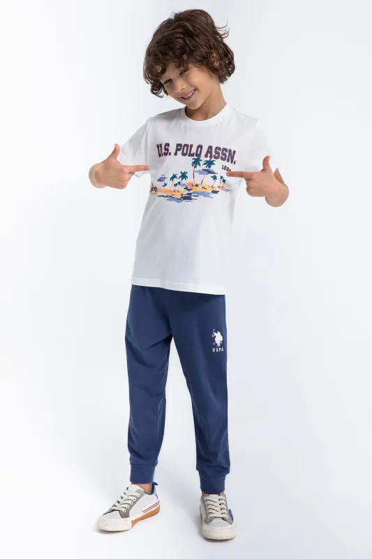 Футболка и спортивные брюки для мальчиков - G083SZ0HF0US1022-G Костюм дом. муж. детс. (KREM, 9-12)