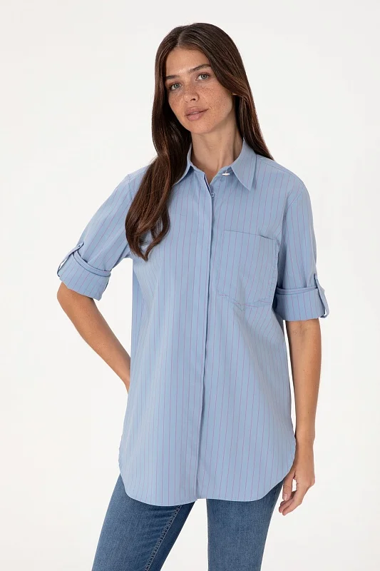 Рубашка из смесового хлопка в полоску удлиненная - G082SZ0040LIPPE Сорочка жен. (VR036, 40)
