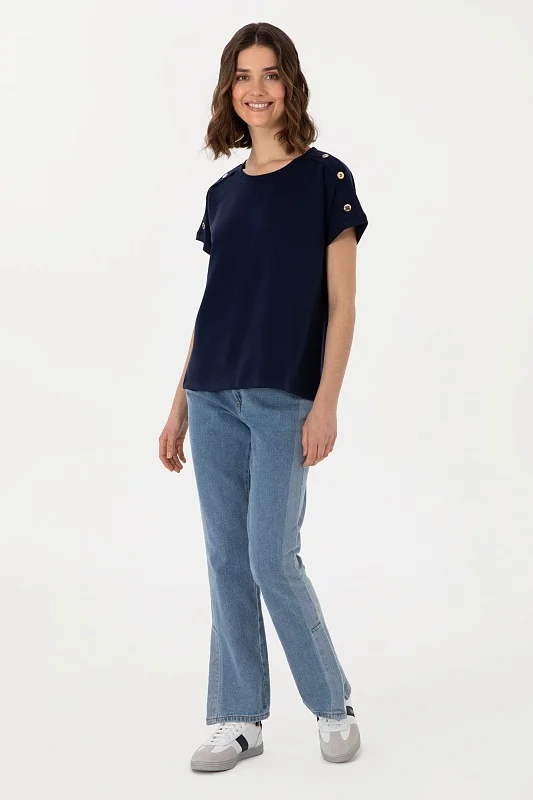 Футболка с модалом свободного кроя с декоративными пуговицами - G082SZ0110SAPER Футболка жен. (VR033, 2XS)