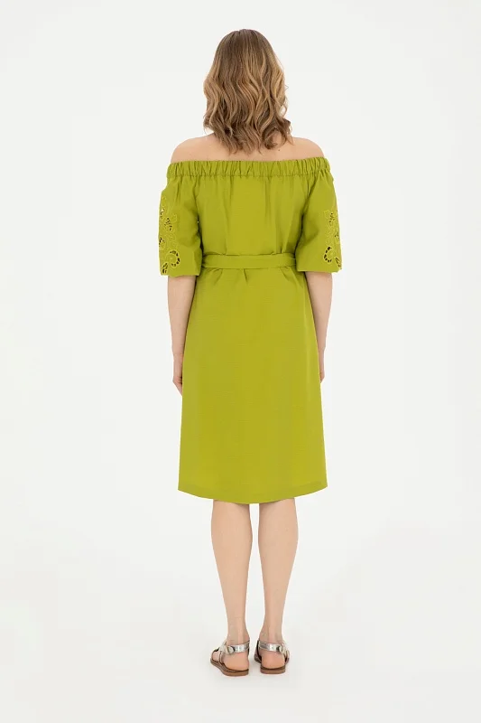 Платье миди из лиоцелла  вискозой с открытыми плечами - G082SZ0320SOVA Платье жен. (VR087, 36)