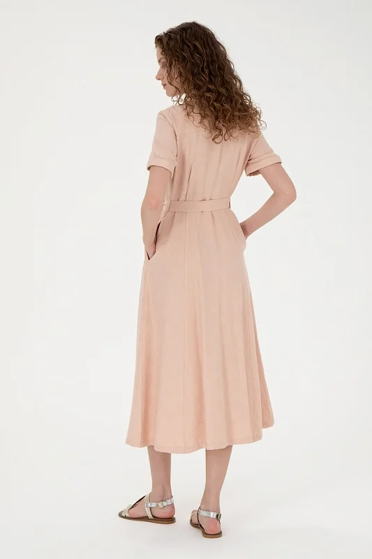Платье-рубашка миди из вискозы с коротким рукавом - G082SZ0320RISA Платье жен. (VR047, 42)