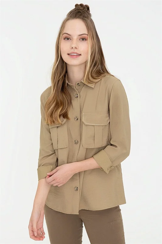 Рубашка из вискозы с накладными карманами прямая - G082SZ0040PURY Сорочка жен. (VR011, 38)