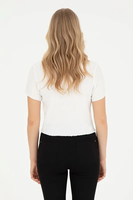 Футболка укороченная из жатой ткани - G082SZ0110PETU Футболка жен. (VR013, XL)