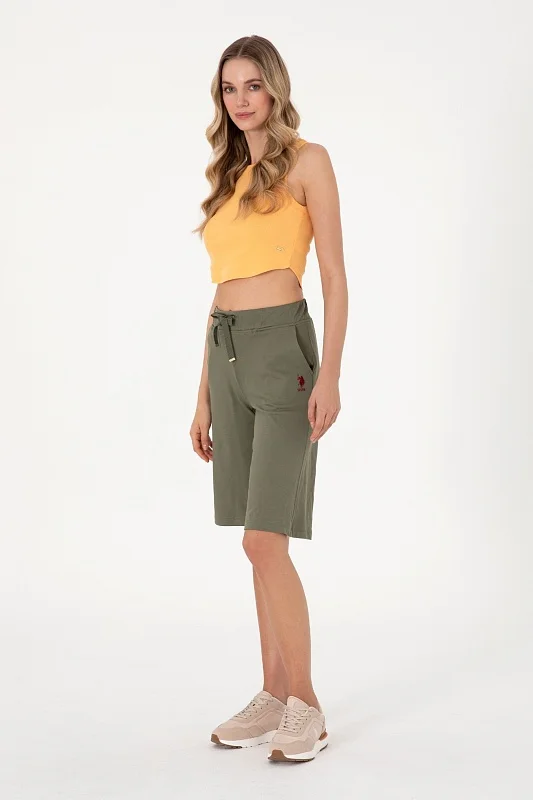 Бермуды спортивные из хлопка с вышитым логотипом - G082SZ0OS0DAMEN25 Брюки спорт. жен. (VR111, 2XS)