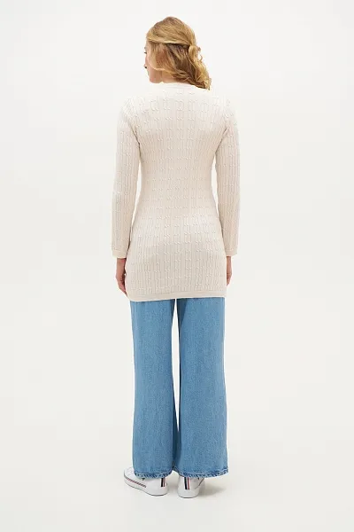 Кардиган на пуговицах из хлопка с узором косичка удлиненный - G082SZ0TH0SH0124K Кардиган жен. (VR071, 2XS)