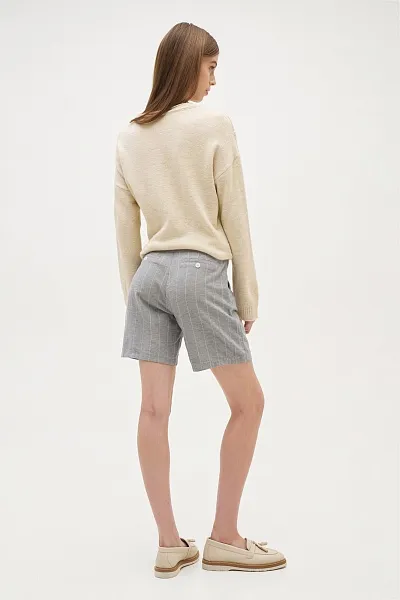 Шорты с добавлением льна в полоску - G082SZ0310SIWAN-S Бермуды жен. (VR036, 38)