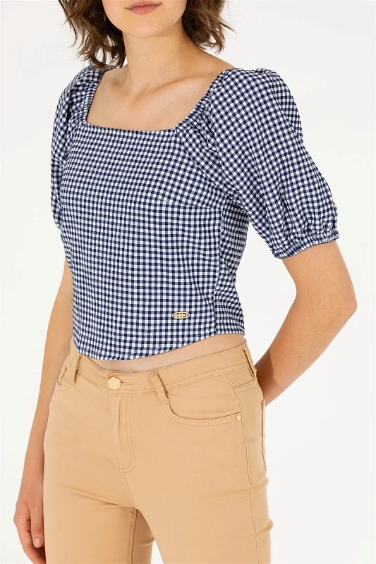 Топ в клетку с объемными рукавами - G082SZ0040RC-JOLEY Сорочка жен. (VR033, 42)