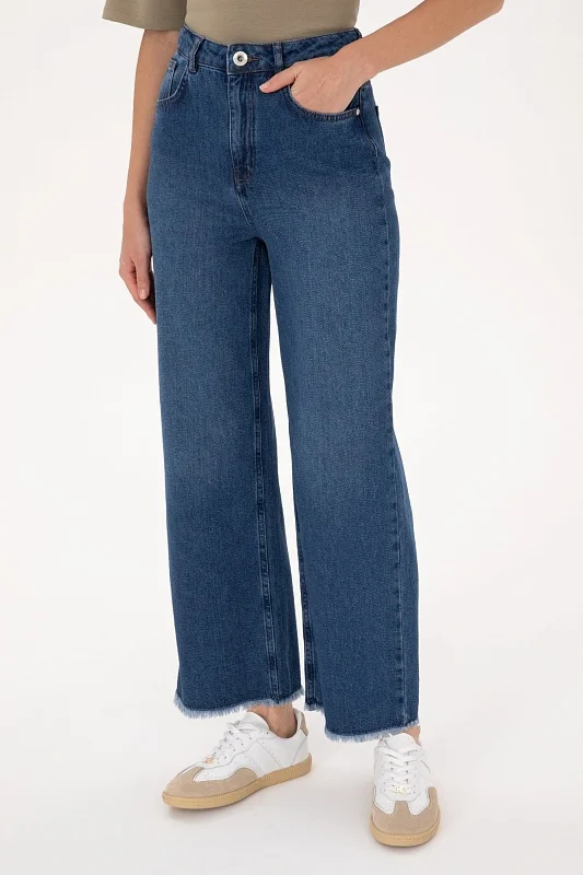 Джинсы широкие с бахромой по низу - G082SZ0800LOOSE25K Джинсы жен. (DN0022, 32)
