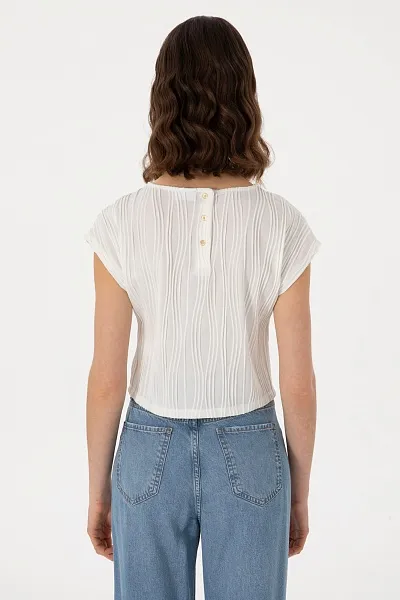 Блузка с рельефным узором укороченная - G082SZ0110SOPHIA Футболка жен. (VR013, XS)
