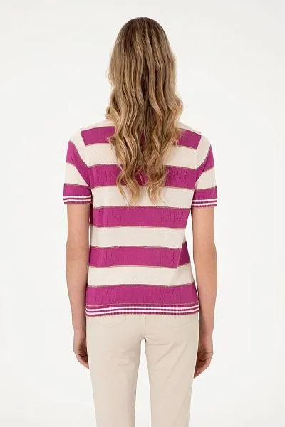 Футболка из смесовой вискозы ажурной в полоску - G082SZ0TK0YEON Кофта жен. (VR041, XS)