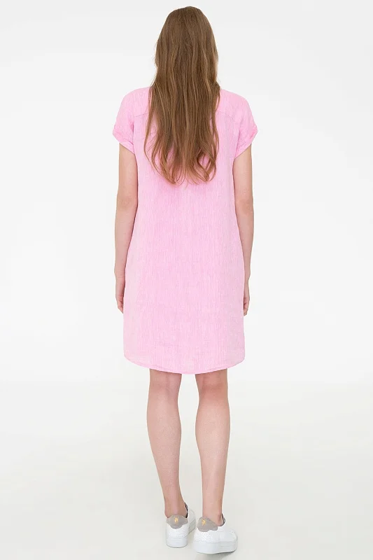 Платье льняное с V образным вырезом - G082SZ0320EX-LINENDRESS Платье жен. (VR041, 38)