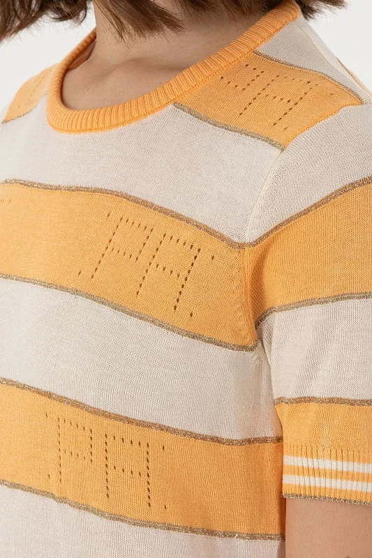 Футболка из смесовой вискозы ажурной в полоску - G082SZ0TK0YEON Кофта жен. (VR202, XS)