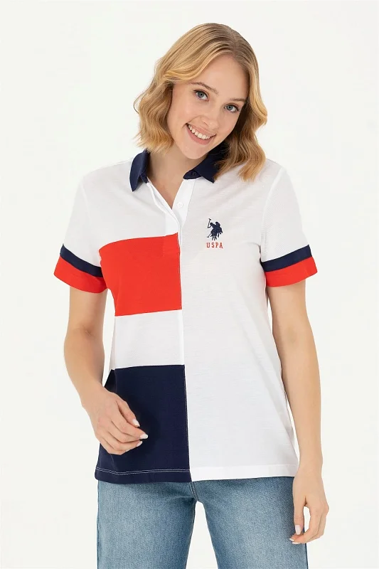 Футболка-поло из смеси хлопка и модала с контрастными деталями - G082SZ0110MAYE-T Футболка жен. (VR013, XS)