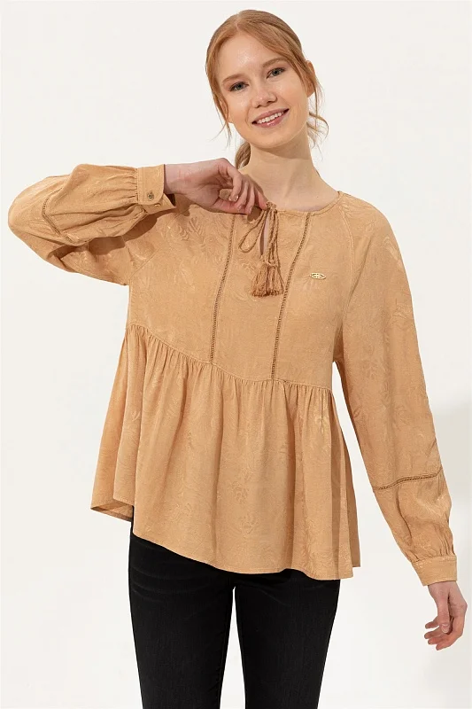 Блузка из вискозы с добавлением льна свободная - G082SZ0040SEMENA Сорочка жен. (VR047, 32)