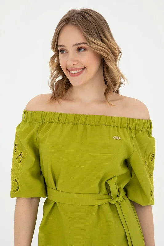 Платье миди из лиоцелла  вискозой с открытыми плечами - G082SZ0320SOVA Платье жен. (VR087, 36)