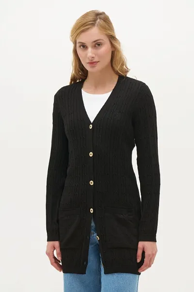 Кардиган на пуговицах из хлопка с узором косичка удлиненный - G082SZ0TH0SH0124K Кардиган жен. (VR046, 2XS)