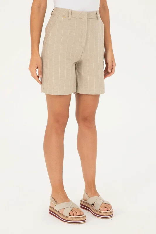 Шорты из хлопка с добавлением льна в полоску - G082SZ0310SIWAN-S Бермуды жен. (VR027, 34)