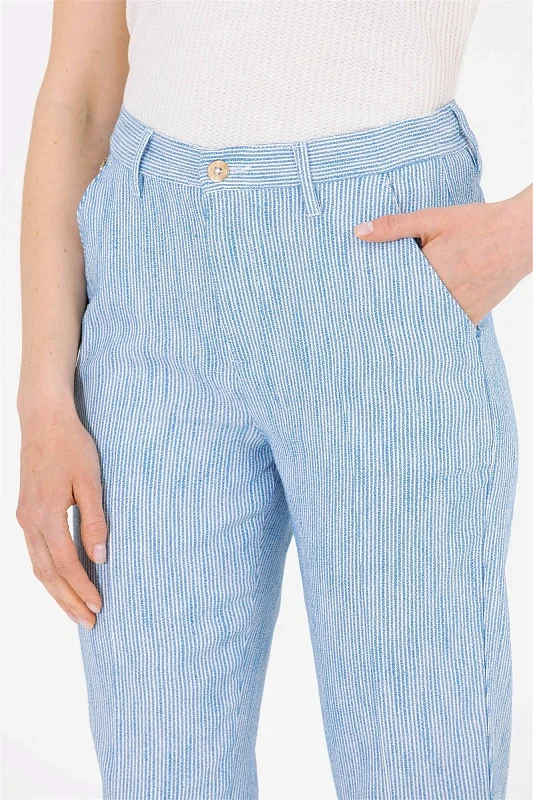 Брюки в полоску с добавлением льна - G082SZ0780RAMUS Брюки жен. (VR045, 34)