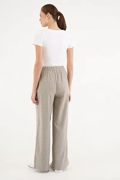 Брюки широкие с добавлением льна на кулиске - G082SZ0780FERIS Брюки жен. (VR183, 32)