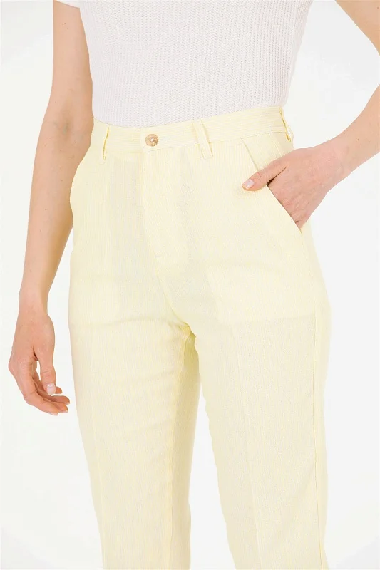 Брюки в полоску с добавлением льна - G082SZ0780RAMUS Брюки жен. (VR168, 38)