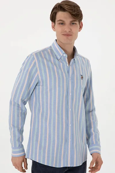 Рубашка из хлопка в полоску приталенная - G081SZ0040MAYSILA Сорочка муж. (VR028, XL)