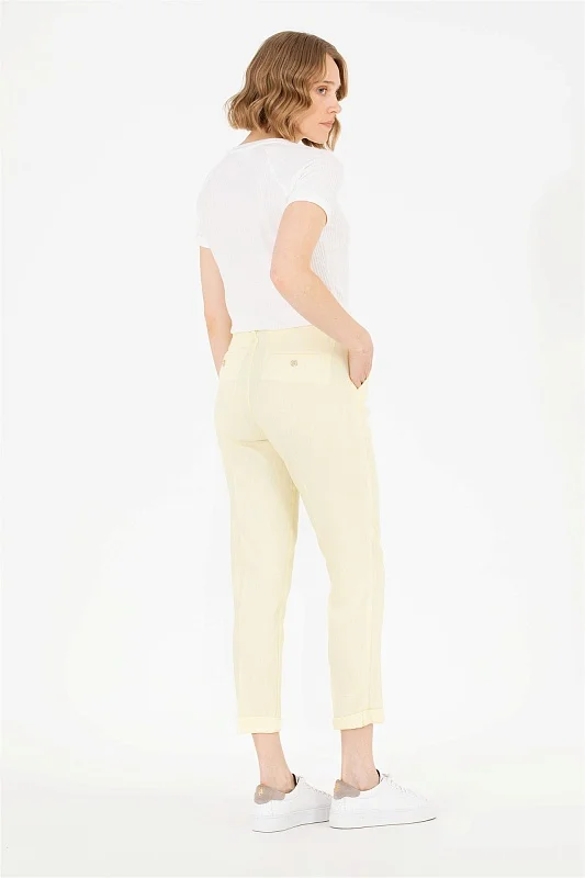 Брюки в полоску с добавлением льна - G082SZ0780RAMUS Брюки жен. (VR168, 38)
