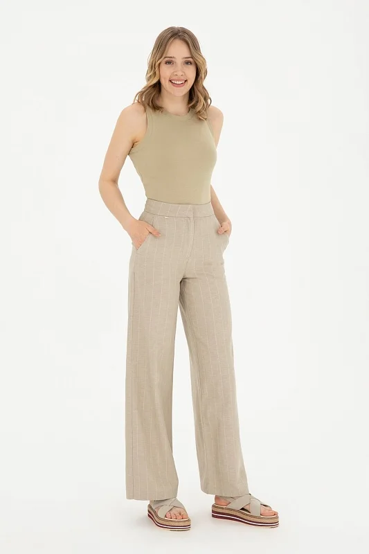 Брюки с добавлением льна широкие - G082SZ0780SIWAN-P Брюки жен. (VR027, 38)