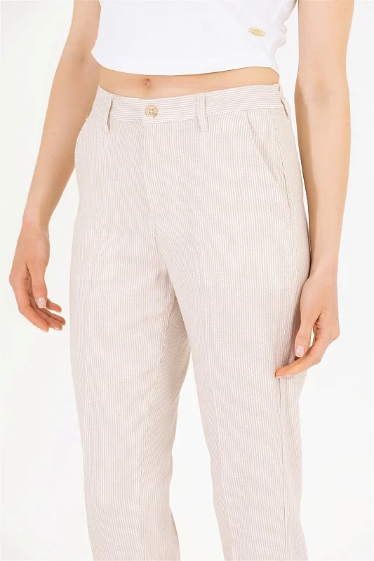 Брюки в полоску с добавлением льна - G082SZ0780RAMUS Брюки жен. (VR085, 32)
