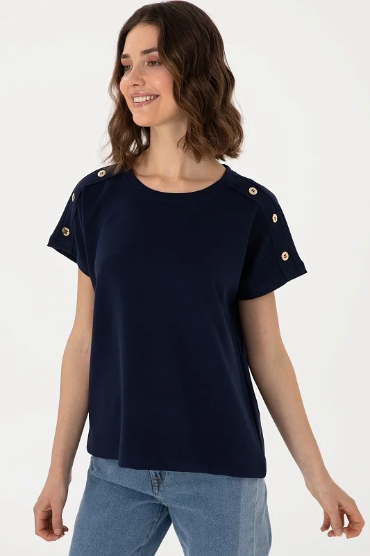 Футболка с модалом свободного кроя с декоративными пуговицами - G082SZ0110SAPER Футболка жен. (VR033, 2XS)