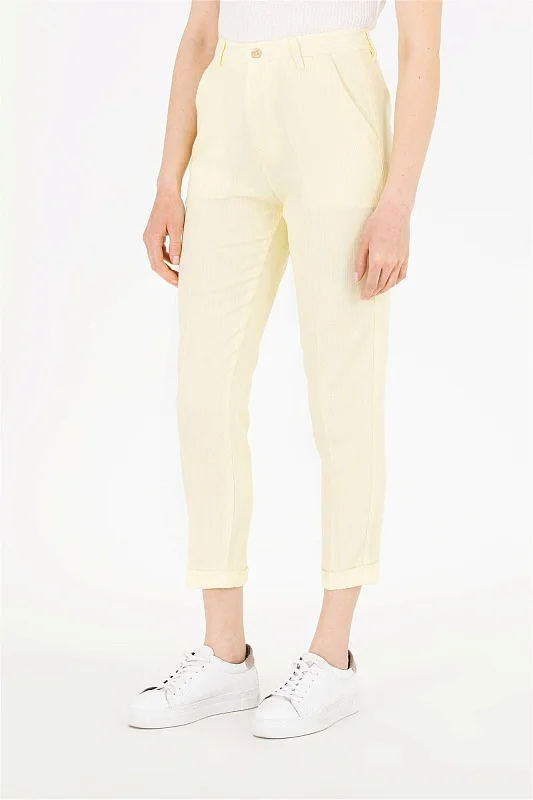 Брюки в полоску с добавлением льна - G082SZ0780RAMUS Брюки жен. (VR168, 38)