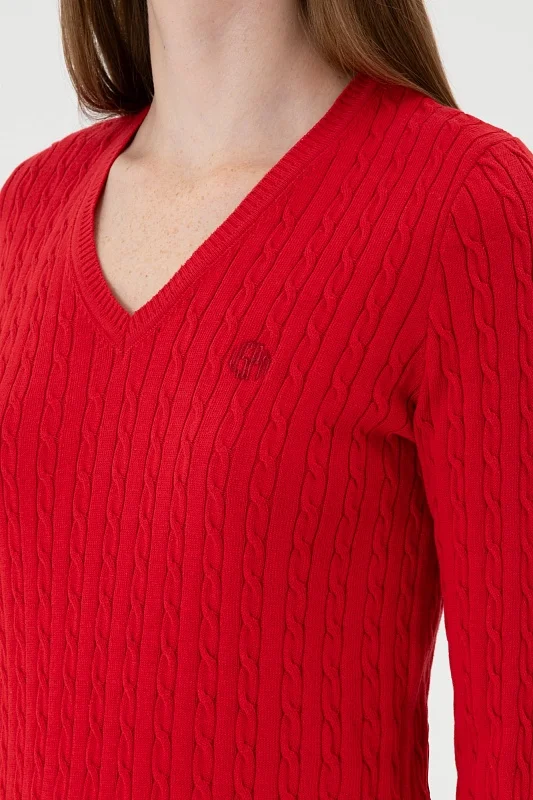 Пуловер из хлопка с узором косы приталенный - G082SZ0TK0ART_TK03 Кофта жен. (VR171, 2XS)