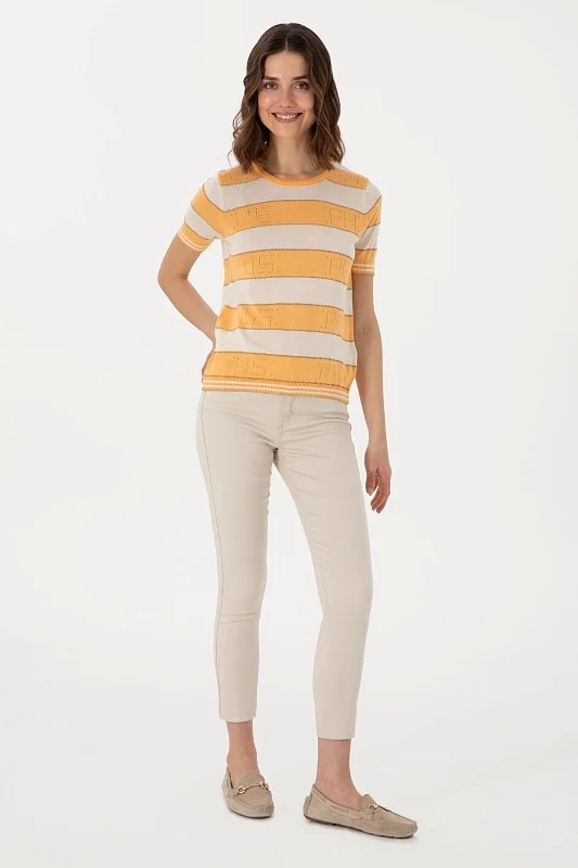Футболка из смесовой вискозы ажурной в полоску - G082SZ0TK0YEON Кофта жен. (VR202, XS)